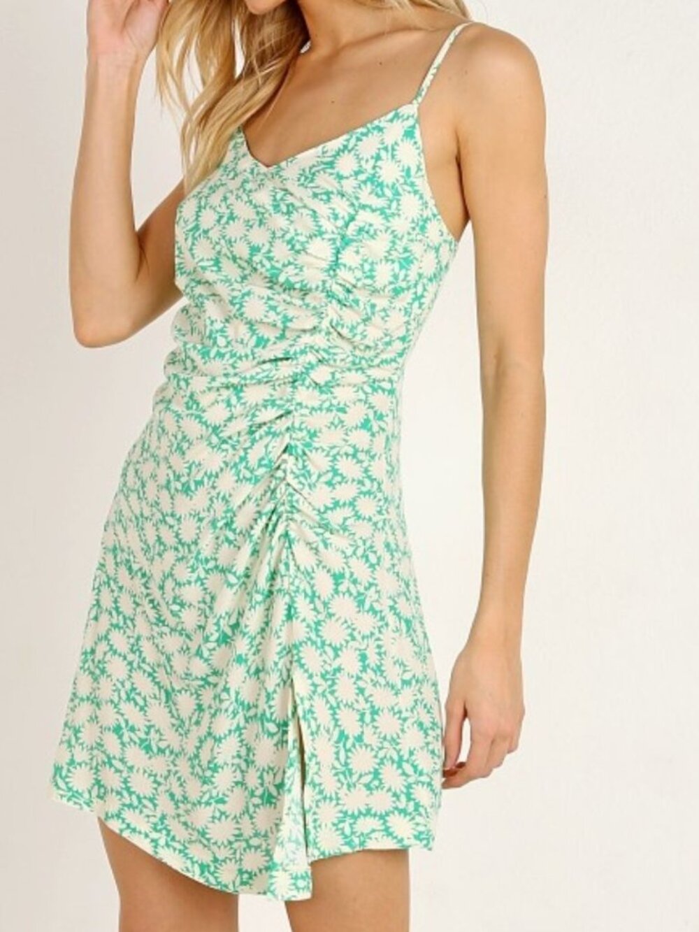 Revolve Capulet Large Apple Green White Floral Mini Dress Sierra Ruched
